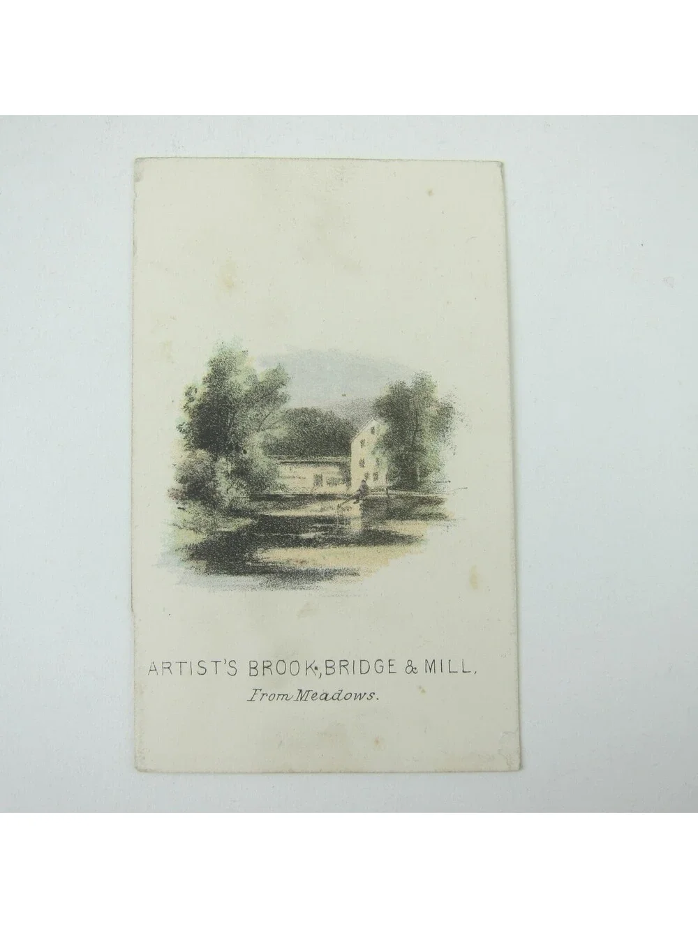 Color Litho Print Artist's Brook Bridge & Mill Meadows North Conway NH Antique
